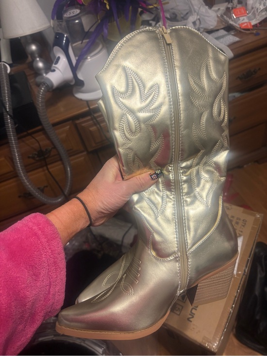 Zanadi Shoes - Zanadi Metallic Gold Western Heeled Boots